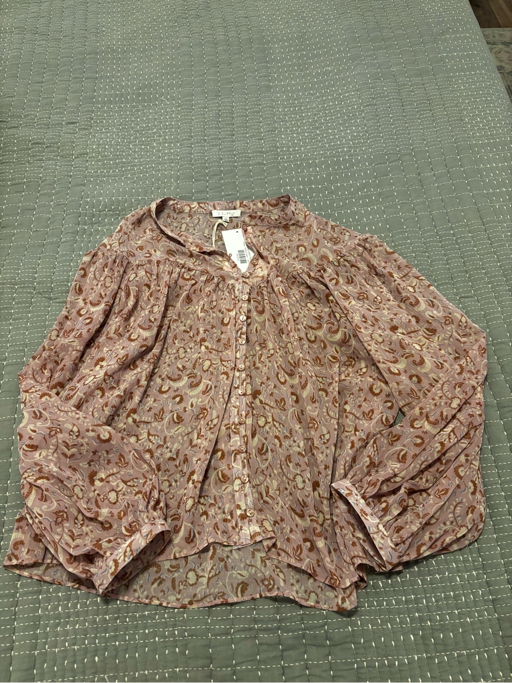 Z Supply Mauve Paisley Button-Down Blouse